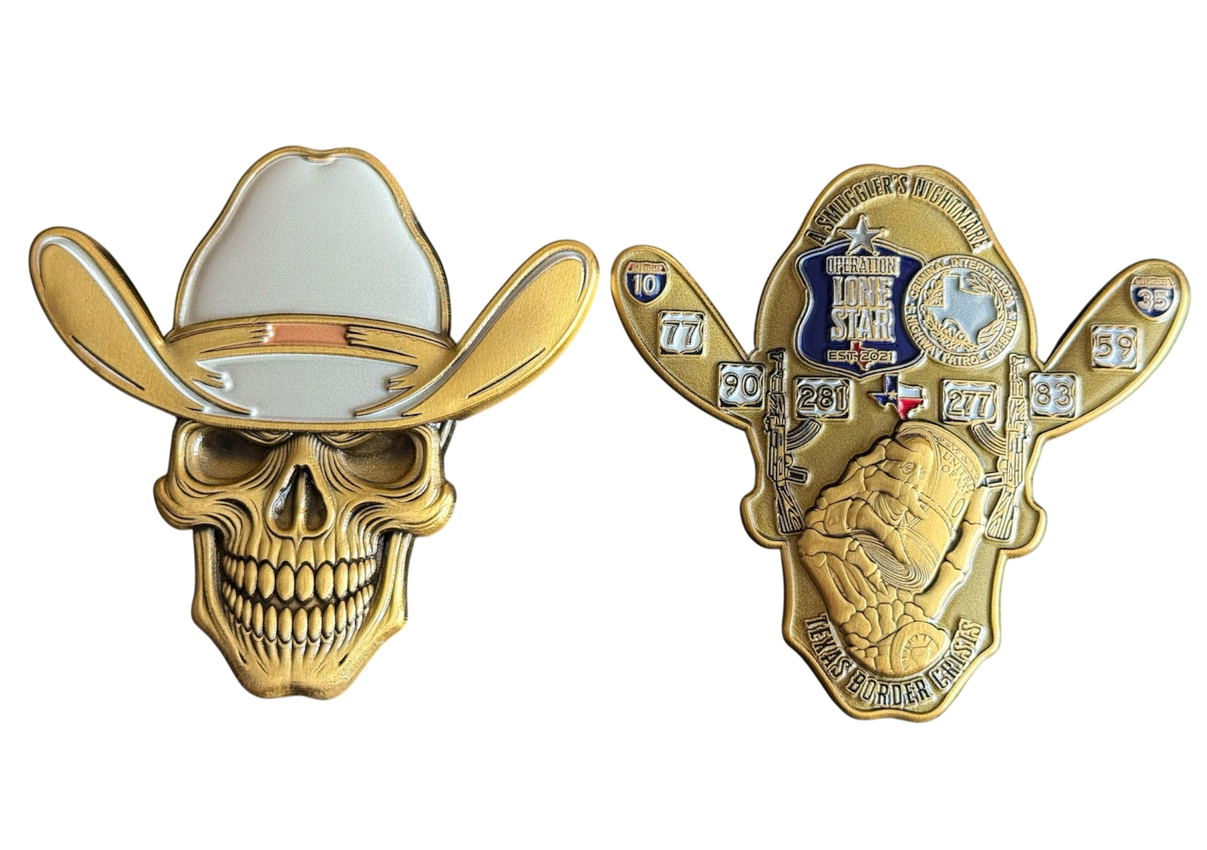 Criminal Interdiction Skull - Antique Gold w/color