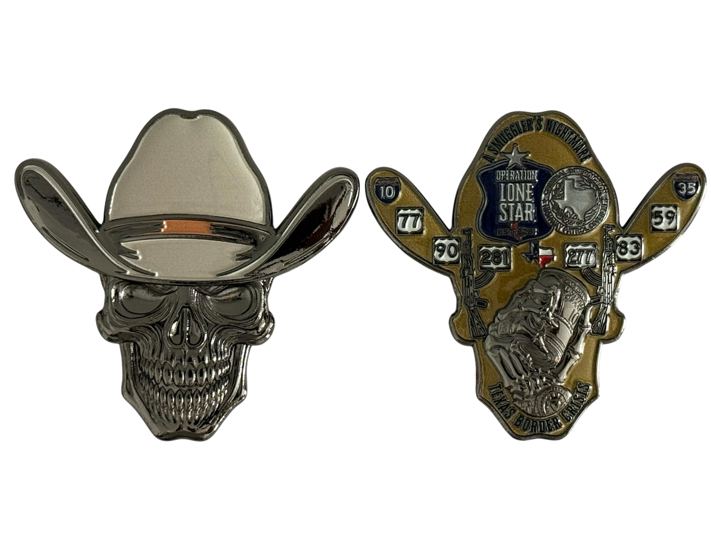 Criminal Interdiction Skull -Black Nickel w/color